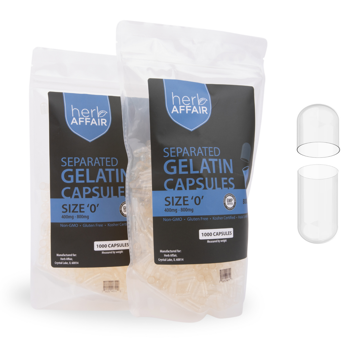Separated Empty Gelatin Capsules "Size 0" (1000 ct)