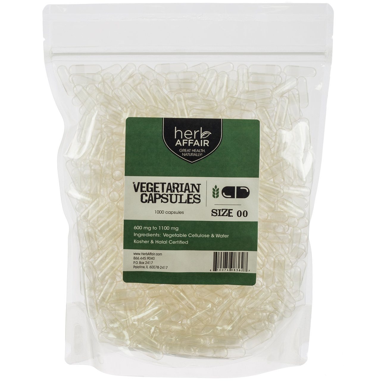 Empty Vegetarian Capsules "Size 00" (1000 ct)