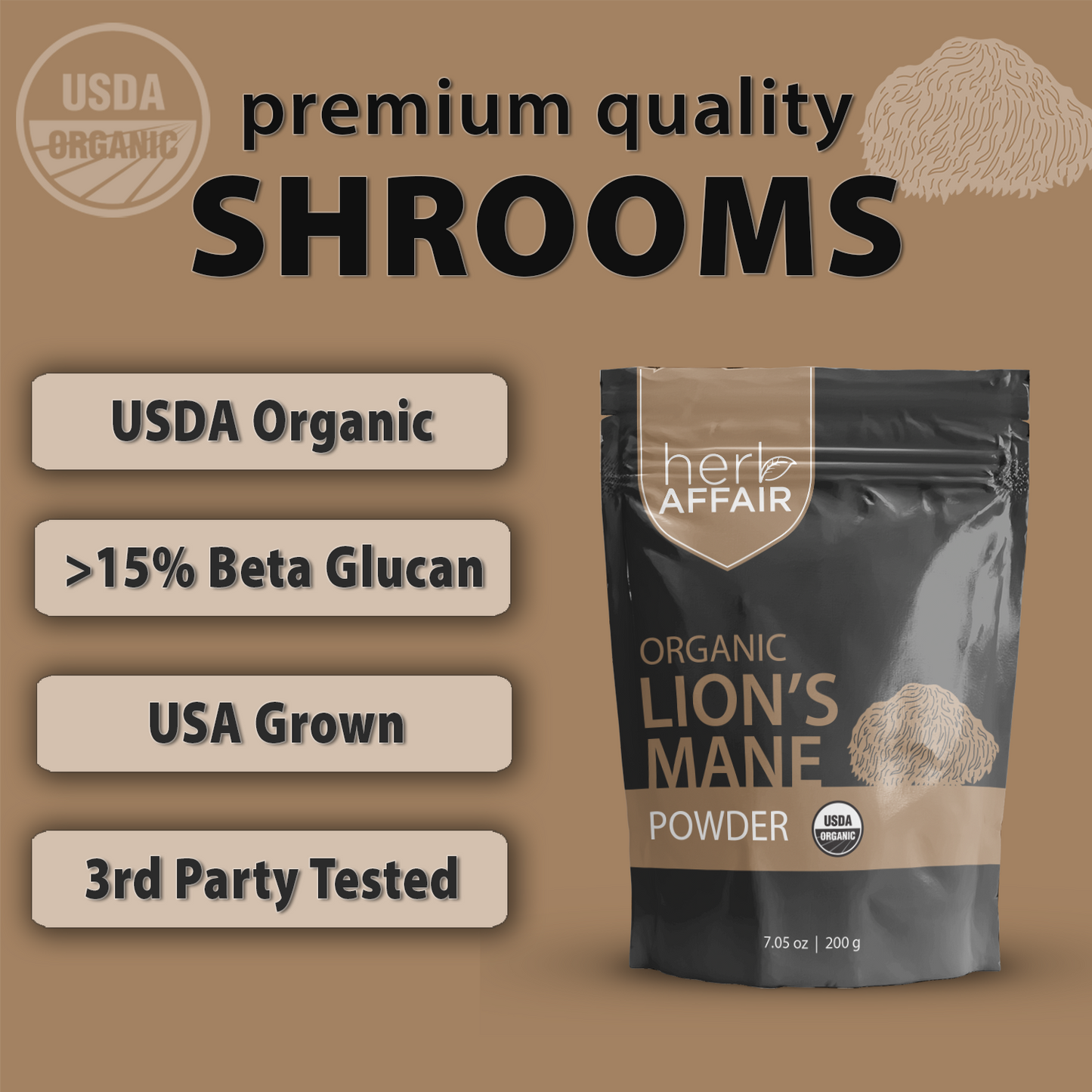 Organic Lion's Mane Mushroom Powder (7.05 oz)