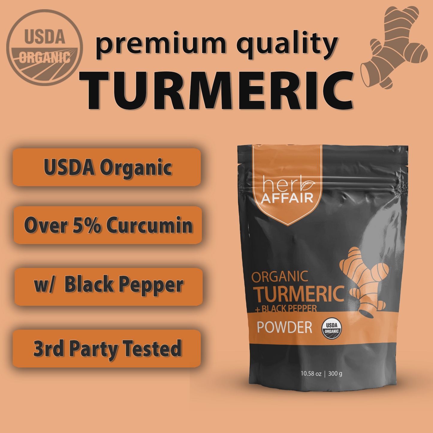 Organic Turmeric + Black Pepper Powder (10.58 oz)