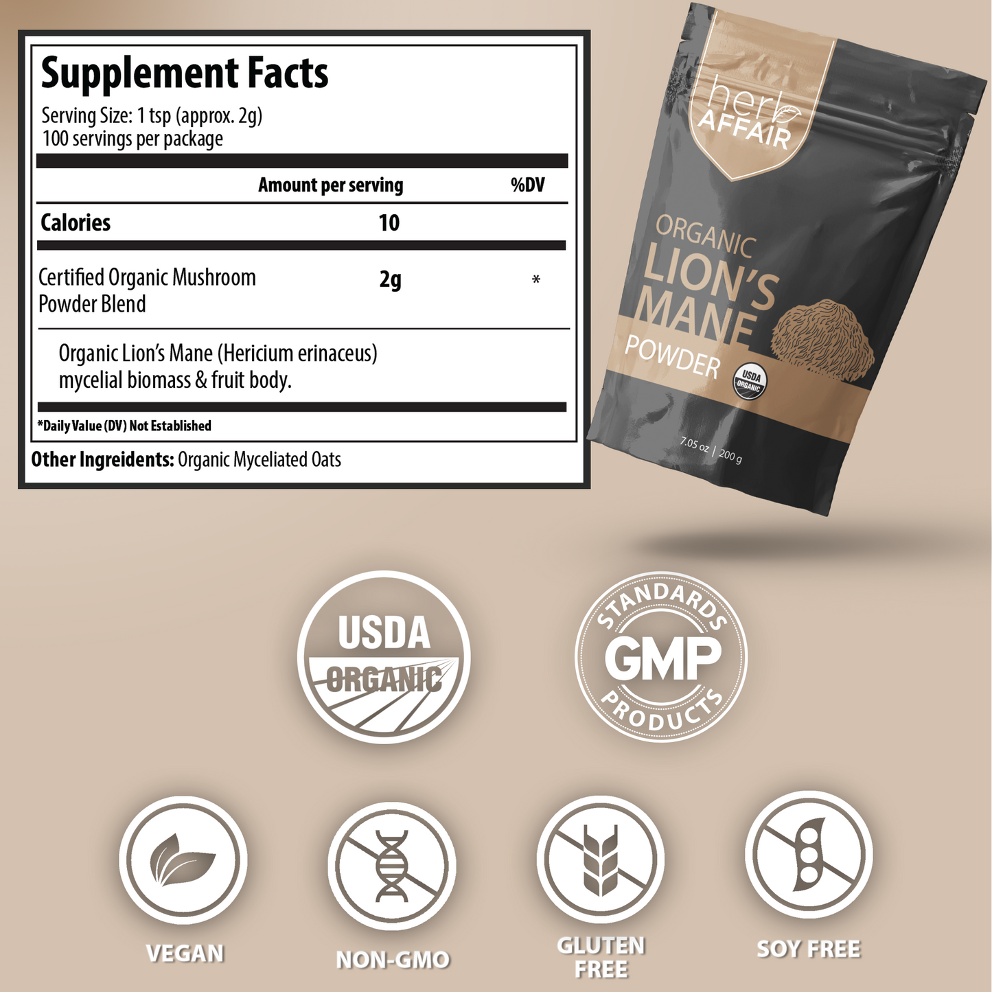 Organic Lion's Mane Mushroom Powder (7.05 oz)
