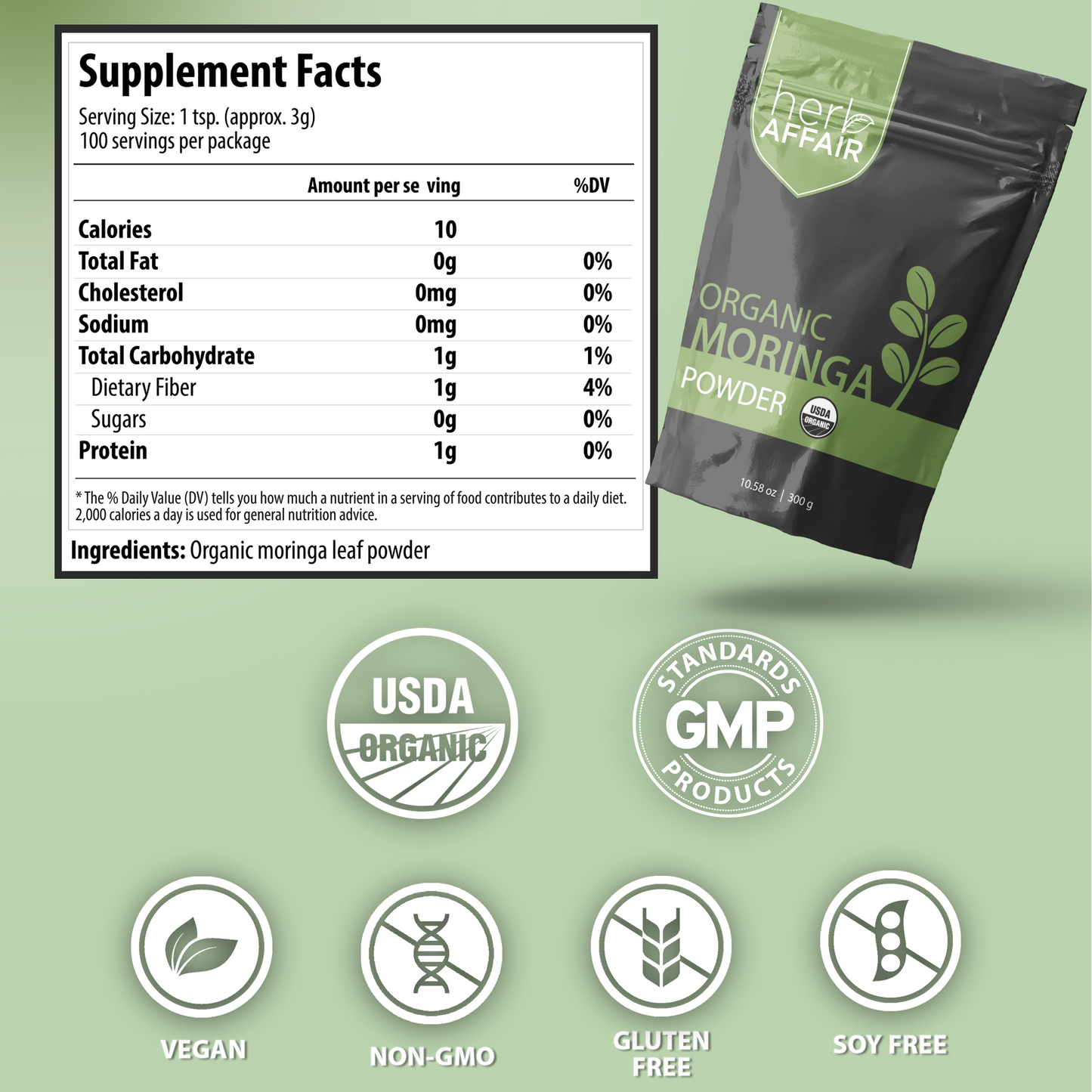 Organic Moringa Leaf Powder (10.58 oz)